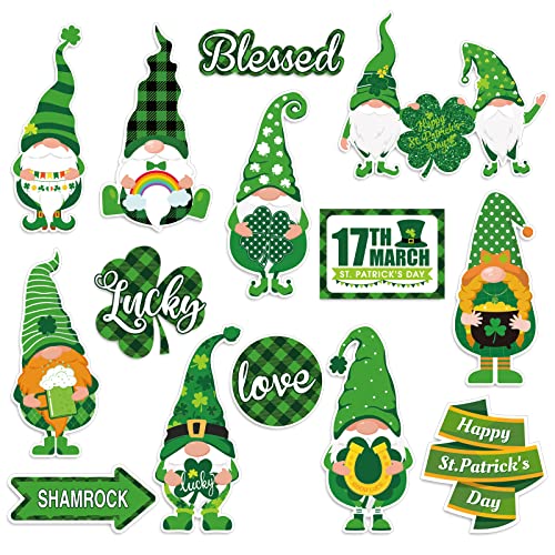 Whaline 42Pcs St. Patrick's Day Cut-Outs Lucky Dwarf Gnome Paper Cut Outs with 100Pcs Glue Points St. Patrick's Day Classroom Bulletin Board Decoration for Farmhouse Home Party Wall Door