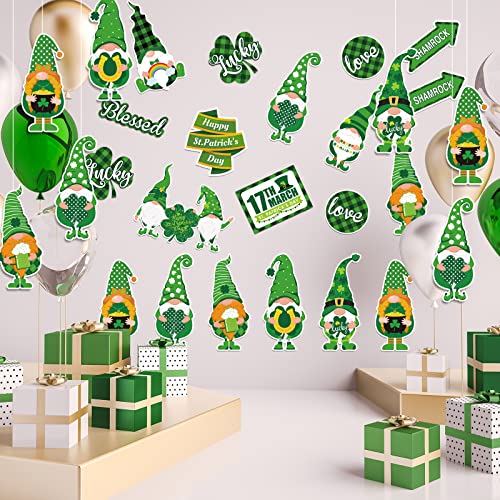 Whaline 42Pcs St. Patrick's Day Cut-Outs Lucky Dwarf Gnome Paper Cut Outs with 100Pcs Glue Points St. Patrick's Day Classroom Bulletin Board Decoration for Farmhouse Home Party Wall Door