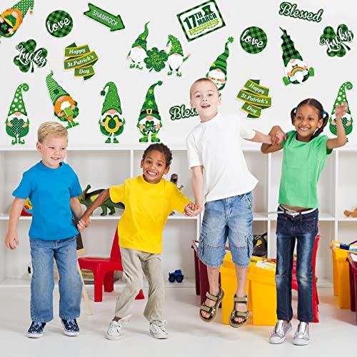 Whaline 42Pcs St. Patrick's Day Cut-Outs Lucky Dwarf Gnome Paper Cut Outs with 100Pcs Glue Points St. Patrick's Day Classroom Bulletin Board Decoration for Farmhouse Home Party Wall Door