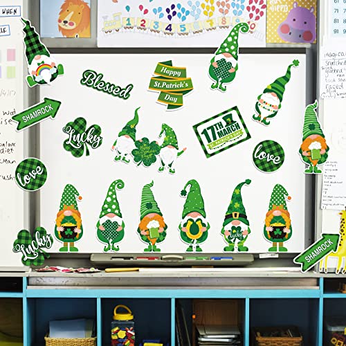 Whaline 42Pcs St. Patrick's Day Cut-Outs Lucky Dwarf Gnome Paper Cut Outs with 100Pcs Glue Points St. Patrick's Day Classroom Bulletin Board Decoration for Farmhouse Home Party Wall Door