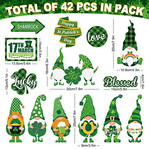 Whaline 42Pcs St. Patrick's Day Cut-Outs Lucky Dwarf Gnome Paper Cut Outs with 100Pcs Glue Points St. Patrick's Day Classroom Bulletin Board Decoration for Farmhouse Home Party Wall Door