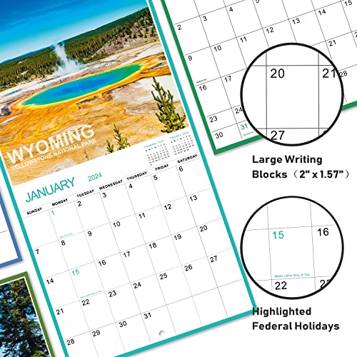 2023 Wall Calendar - National Parks Wall Calendar 2023-2024, Jan 2023 - Jun 2024, 24" x 12" (Open), Calendar with Hanging Hook, Blocks and Holidays - National parks with breathtaking photographs