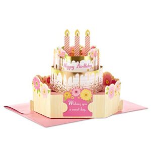 hallmark paper wonder birthday pop up card for women (pink and gold birthday cake)