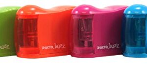 X-ACTO 2012685 Buzz Battery Pencil Sharpener, Assorted Colors, Safety Shut-off When Receptacle is Removed, Steel Razor Cutter, Color May Vary