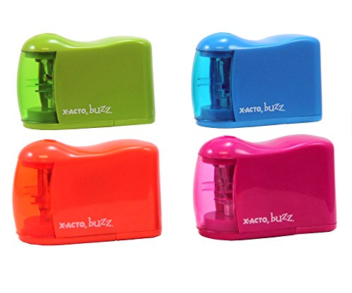 X-ACTO 2012685 Buzz Battery Pencil Sharpener, Assorted Colors, Safety Shut-off When Receptacle is Removed, Steel Razor Cutter, Color May Vary