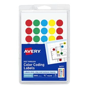 avery see-through removable color dots, 0.75-inch diameter, assorted colors, 1015 per pack (05473)