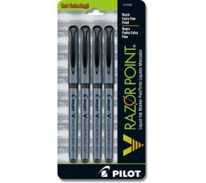 pilot v razor point liquid ink markers, extra fine point, black ink, 4-pack (11025)