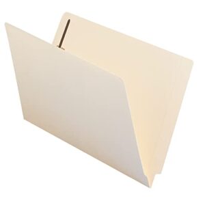 smead end tab fastener file folder, shelf-master® reinforced straight-cut tab, 2 fasteners, legal size, manila, 50 per box (37115)
