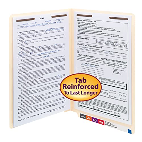Smead End Tab Fastener File Folder, Shelf-Master® Reinforced Straight-Cut Tab, 2 Fasteners, Legal Size, Manila, 50 per Box (37115)
