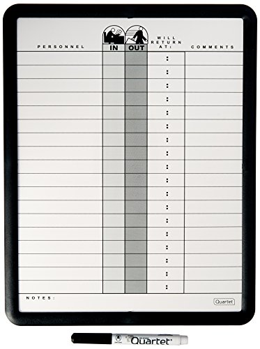 Quartet In/Out Board, 11" x 14", DuraMax Porcelain, In and Out Board, Classic Gray, Black Frame (750), Gray/White, 11 x 14 Inches (Tracks 18 Names)