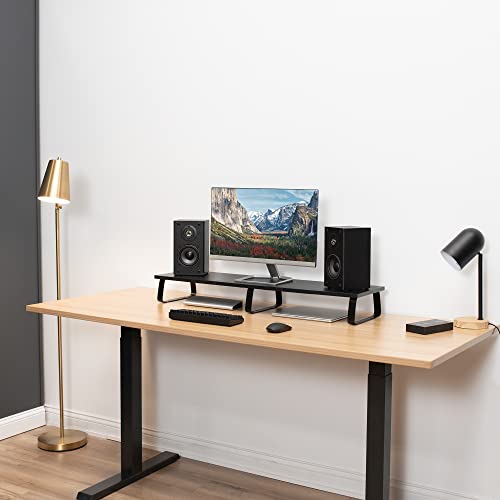 VIVO 39 inch Extra Long Monitor Stand, Wood & Steel Desktop Riser, Dual Screen, TV, Keyboard, Laptop, Ergonomic Desk and Tabletop Organizer, Black, STAND-V000DL