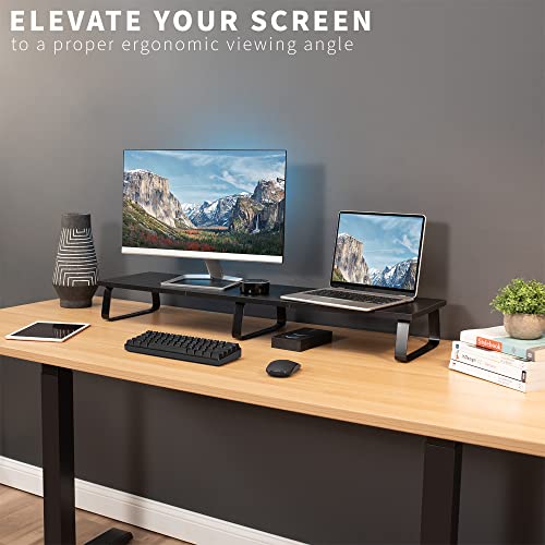 VIVO 39 inch Extra Long Monitor Stand, Wood & Steel Desktop Riser, Dual Screen, TV, Keyboard, Laptop, Ergonomic Desk and Tabletop Organizer, Black, STAND-V000DL