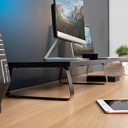 VIVO 39 inch Extra Long Monitor Stand, Wood & Steel Desktop Riser, Dual Screen, TV, Keyboard, Laptop, Ergonomic Desk and Tabletop Organizer, Black, STAND-V000DL