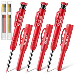 hiboom 3 pack solid carpenter pencils with carpenter pencil cap and 27 refills, deep hole mechanical scriber marking tools with built in sharpener for construction woodworking architect