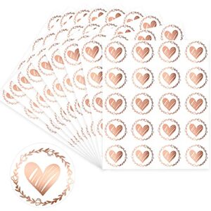 500 pieces heart envelope seals, heart stickers, clear bronzing heart stickers 1.26 inch round sealing sticker for wedding invitation card envelope valentine’s day bridal shower favor (rose gold)