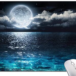 Ocean and Moon Mouse Pad, Moon Illuminating The Clear Blue Ocean Design Mouse Pad, Mouse Mat Square Waterproof Mouse Pad Non-Slip Rubber Base MousePads for Computer Laptop Men Women Kids