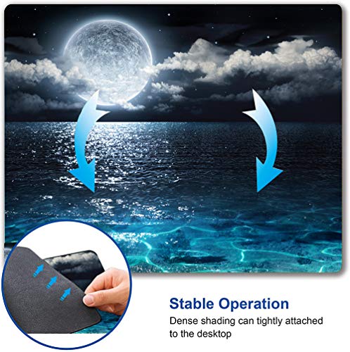 Ocean and Moon Mouse Pad, Moon Illuminating The Clear Blue Ocean Design Mouse Pad, Mouse Mat Square Waterproof Mouse Pad Non-Slip Rubber Base MousePads for Computer Laptop Men Women Kids