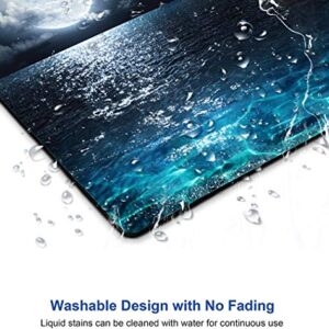 Ocean and Moon Mouse Pad, Moon Illuminating The Clear Blue Ocean Design Mouse Pad, Mouse Mat Square Waterproof Mouse Pad Non-Slip Rubber Base MousePads for Computer Laptop Men Women Kids