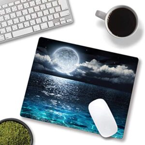 Ocean and Moon Mouse Pad, Moon Illuminating The Clear Blue Ocean Design Mouse Pad, Mouse Mat Square Waterproof Mouse Pad Non-Slip Rubber Base MousePads for Computer Laptop Men Women Kids