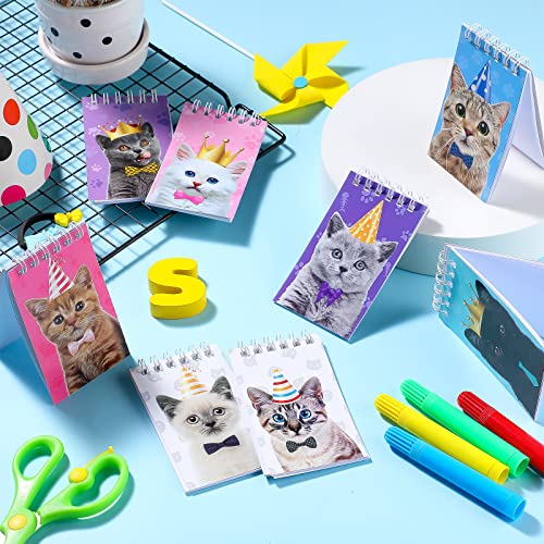 24 Pcs Cat Animal Mini Notepad Cute Cat Small Spiral Pocket Notebook Pet Cat Memo Spiral Tiny Notebooks for Cat Party Favors Kids Birthday Party Classroom School Goodie Bags Stuffers(Vivid Style)