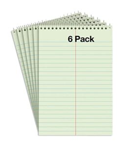 steno pads notebooks, top bound spiral steno book – gregg ruled, green tint, 80 sheets per notepad – 6 x 9 inch – great for note-taking and making to-do lists – 6 pack