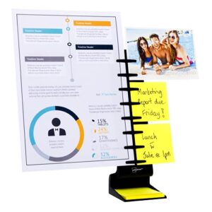 note tower desktop pro document holder – 2 page paper holder, easy loading for fast typing, displays papers & photos, organizes sticky notes, includes 50 sheets 3″x3″ sticky notes, black