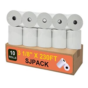 sjpack thermal paper 3 1/8 x 230ft pos receipt paper, 10 rolls cash register roll tm-t88 t-20 t-90 srp-350 370