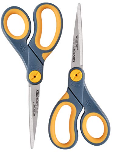 Westcott 8" Straight Titanium Bonded Non-Stick Scissors with Adjustable Glide Feature 2 Pack (16550), Grey/Yellow