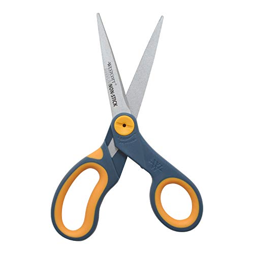 Westcott 8" Straight Titanium Bonded Non-Stick Scissors with Adjustable Glide Feature 2 Pack (16550), Grey/Yellow