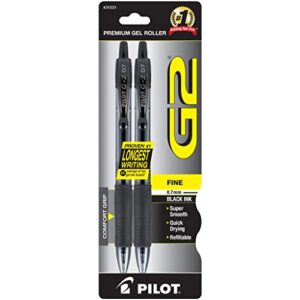 pilot g2 premium refillable & retractable rolling ball gel pens, fine point, black ink, 2-pack (31031)