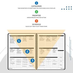 Planner Pad Spiral Bound 3-Tier Funnel Down 12 Month Organizer, Calendar Year (January-December 2023), Black Cover/Black Ink, 8 1/2" x 11"