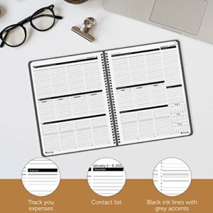 Planner Pad Spiral Bound 3-Tier Funnel Down 12 Month Organizer, Calendar Year (January-December 2023), Black Cover/Black Ink, 8 1/2" x 11"