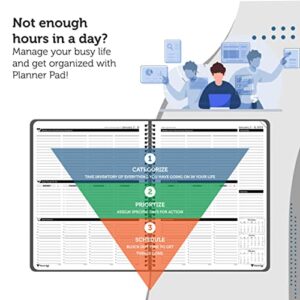 Planner Pad Spiral Bound 3-Tier Funnel Down 12 Month Organizer, Calendar Year (January-December 2023), Black Cover/Black Ink, 8 1/2" x 11"