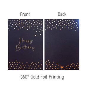 Birthday Card - Single Happy Birthday Greeting Card with Gold Foil Stars and Lettering on Textured Dark Blue Paper with Kraft Envelope - 5" x 7" - Blank Inside