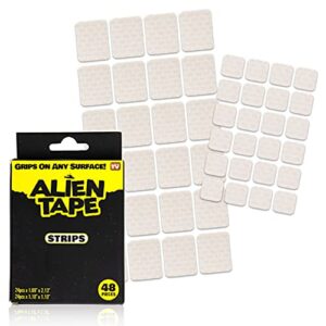 alientape strips double sided tape multipurpose removable adhesive transparent grip mounting strips 48 pcs washable strong sticky heavy duty for carpet photo frame poster décor as seen on tv