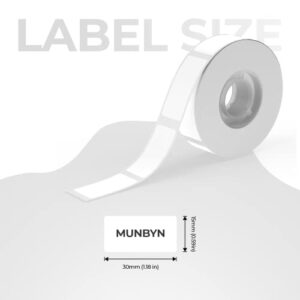 MUNBYN Thermal Label Tape for Penguin Bluetooth Label Maker Machine, 15 x 30mm 210 Labels/Roll, Self-Adhesive Label for Home, Office, School (White)