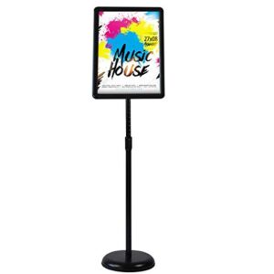 huazi adjustable sign holder standing floor sign stand for 8.5×11 inches,both vertical & horizontal view displayed,snap-open frame with safety corner for school church business show,black