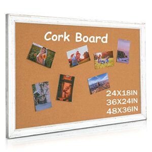 dollar boss cork board 18”x 24” bulletin board for wall tack board hanging pin tack board vintage white wooden frame show photo decorative for office bedrooms