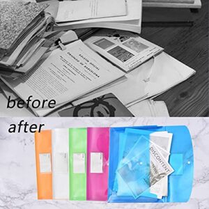 5 Pack Large-Capacity Colored Transparent Document Folders/TFDLCG zm Plastic Envelope with snap Closure/Poly Envelopes,A4 Letter Size(13"×9.5")for School Home Office,Assorted Colors .