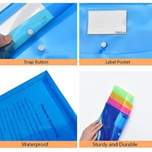 5 Pack Large-Capacity Colored Transparent Document Folders/TFDLCG zm Plastic Envelope with snap Closure/Poly Envelopes,A4 Letter Size(13"×9.5")for School Home Office,Assorted Colors .