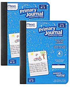 mead primary journal kindergarten writing tablet 2 pack of blue primary composition notebook for grades k- 2, 100 sheets (200 pages) creative story notebooks for kids, 9 3/4 in by 7 1/2 in.