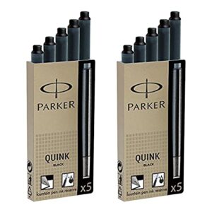 parker quink permanent ink fountain pen refill cartridges, 10 black ink refills (3011031pp)