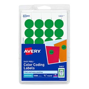 avery print/write self-adhesive removable labels, 0.75 inch diameter, green, 1008 per pack (05463)