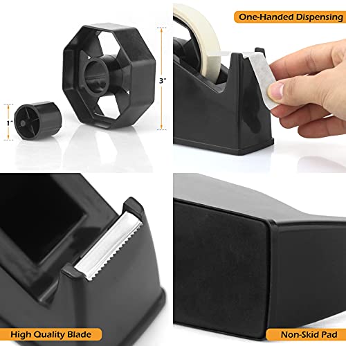 Heat Tape Dispenser, Masking Tape Dispenser, Holder Fits 1" and 3" Core, 6.8 x 2.2 x 3.4 Inch, Desktop Tape Dispenser, Heat Tape for Sublimation(Black)