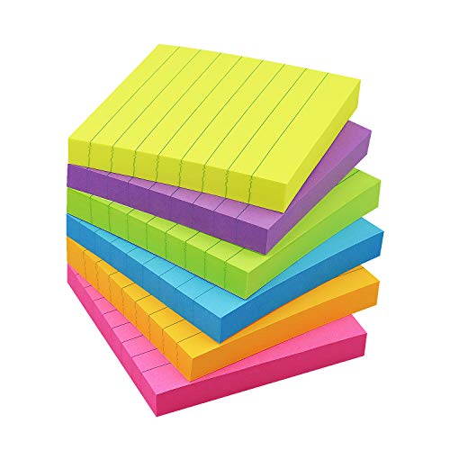 Sticky Notes with Lines Lined Sticky Notes 3x3 Bright Multi Colors 6 Pads 100 Sheet/Pad