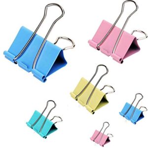 colored binder clips assorted sizes, jumbo, large, medium, small, mini, micro (120 pcs)