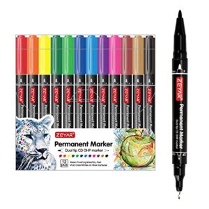 zeyar twin tip permanent markers, cd/dvd markers, 12 color, ultra fine point and fine point for signature and marking (12 colors)