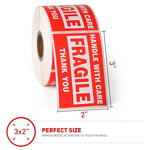 Fragile - 2"x3" Handle with Care Shipping Stickers, 500 Labels Per Roll