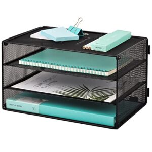 easepres paper organizer tray, 3 tier mesh desk file organizer letter sorter holder for home office, black