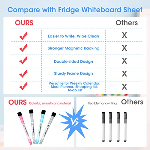 Magnetic Weekly Calendar for Fridge,12×8” Magnetic Fridge Calendar Refrigerator Calendar, Weekly Meal Planner Magnetic, Doubleside, Grocery List, Kitchen Menu Planner Board for Fridge/Locker, 4 Marker